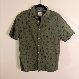 Denim & Flower Olive Bird Print Shirt